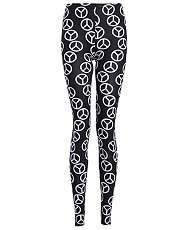 Black Pattern (Black) Black and White Peace Print Leggings  259098209 