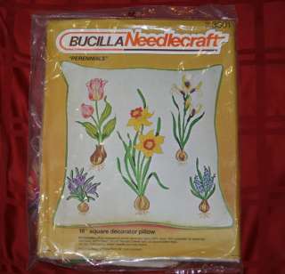 Vintage Bucilla 16 Pillow Perennials Flower Bulbs Needlepoint Kit NIP 