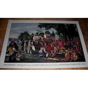 1957 Currier & Ives Calendar Art Wm Penns Treaty with the Indians 