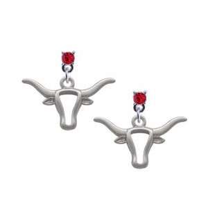  Longhorn Head Outline Red Swarovski Post Charm Earrings 