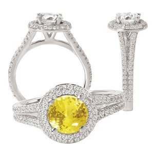 18K Lab Created 7.5mm Round Yellow Sapphire Color #2 Engagement Ring 