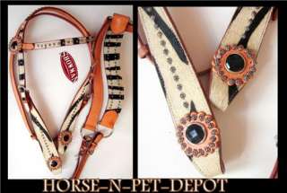   LEATHER WESTERN HEADSTALL Breastplate SHOW Zebra TACK SET BLING  