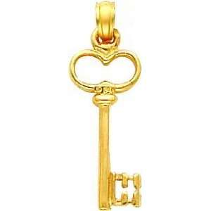  14K Gold 3D Heart Key Charm Jewelry