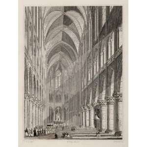  1831 Chapelle Gothic Church Interior Paris Engraving 