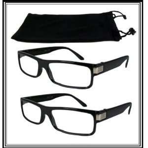  Reading Glasses~2 Black Plastic Frame~Logo~Case+2.25 