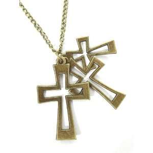  Trinity Cross Necklace 3 Crosses Layered Vintage Gold Cut 