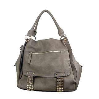 Designer Inspired Faux Leather Solid Color Hobo New Handbag Purse Gray 