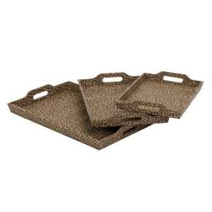    Unique Leopard Print Wood Leather Tray Set of 3