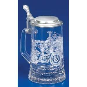 Motorcycle Etched German Glass Beer Stein Kitchen 