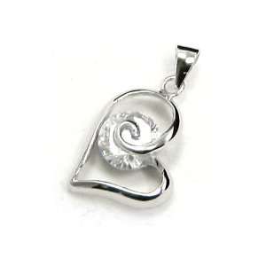 925 Fine Sterling Silver Lab Diamond Heart Designed Pendant Necklace 