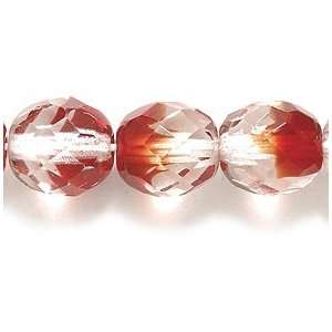  Fire 8mm Polished Glass Bead, Faceted Round, Two Tone Crystal/Garnet 