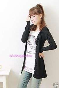 Japan V neck Long Tunic Fitted Knit Cardigan Black S  