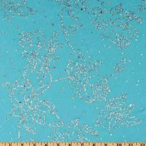  60 Wide Chiffon Knit Floral Glitter Ocean Blue Fabric By 