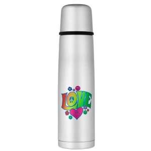  Large Thermos Bottle Love Peace Symbols Hearts and Flowers 