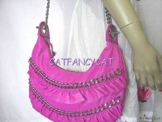 NWT$168 BETSEY JOHNSON Ruffled LEATHER Cross Body BAG with Long Chain 