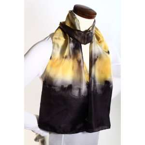  Hand Dyed Batik Silk Scarf (Black and Goldenrod Yellow 