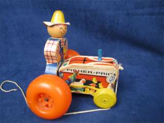 Vintage 1961 Fisher Price Farmer Tractor Pull Toy 629  