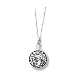  Antiqued Scroll Butterfly Ash Holder Necklace in Silver 