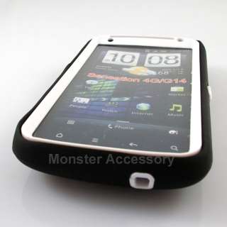 Black White Double Layer Hard Case Gel Cover For HTC Sensation 4G T 