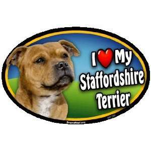  Oval Car Magnet   I Love My Staffordshire Bull Terrier 