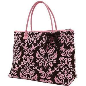  Monogrammed Tote Bag, Damask, Brown/Pink 