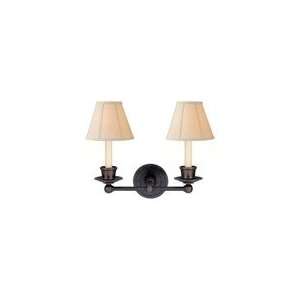 com Studio Classic Double Sconce in Bronze with Linen Shade by Visual 