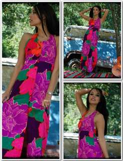 vintage fumi s halter 60s hawaiian floral empire maxi dress rc086096
