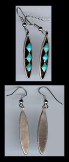   ZUNI INDIAN STERLING SILVER 3 TRIANGLE TURQUOISE DROP EARRINGS  