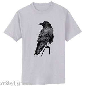 SINGLE RAVEN Bird Crow Art T Shirt Youth   Adult  