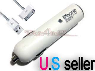 DC 12V USB CAR ADAPTER CHARGER + DATA CABLE IPHONE 4 4G  