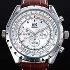 AK Homme◆◆ Brown Leather Band Automatic Mechanical Mens Watch 