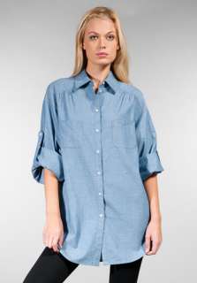 VINCE Chambray Roll Shirt in Chambray  