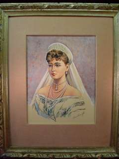   Russian Empress GOUACHE WATERCOLOR PORTRAIT Painting SMIRNOFF  