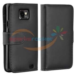 Black Wallet Leather Flip Case Cover for Samsung Galaxy S II 2 i9100 