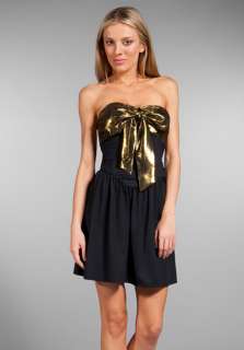 WHITNEY EVE Strapless Bow Dress in Black/Gold  