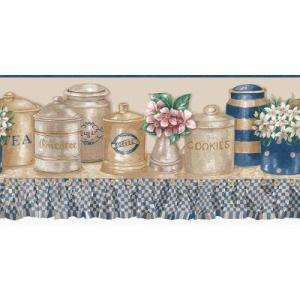 The Wallpaper Company 10 in x 15 ft Blue and Beige Kitchen Jars Die 