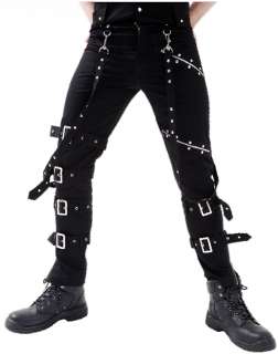 NEW DEAD THREADS BUCKLES ZIPS CHAINS STRAPS BLACK TROUSERS CYBER GOTH 