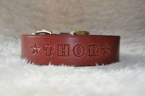 Leather Dog Custom Collar with Name & Stars 2 Wide  