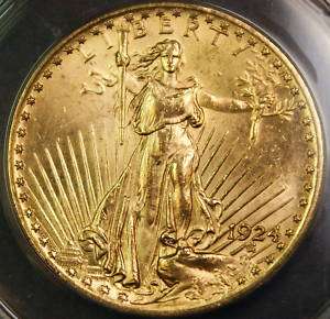 1924 $20 Gaudens Gold Double Eagle, ANACS MS 62  