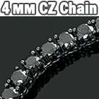 Mens 30 38 Inch Black Plated Iced Out Bling 4 mm Prong CZ Chain Hip 