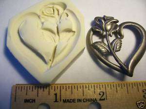 Heart w Detailed Long Stem Rose Flower Clay Push Mold  