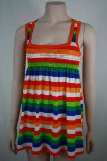 Mexican Color Block Racer Back Striped Tank Top Tunic S  
