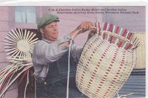 Cherokee Indian Basket Maker vintage SMoky Mts Postcard  