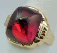 MENS RING ANTIQUE VINTAGE COLLECTIBLE DECO ESTATE RUBY 10K YELLOW GOLD 