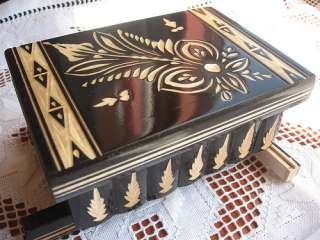   HANDCRAFTED WOODEN Magic Jewelry Puzzle Money Lock Box Black *NEW