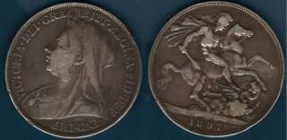 1897 GREAT BRITAIN QUEEN VICTORIA SILVER CROWN COIN  