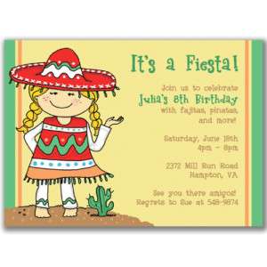 Fiesta Kids Invitations Girls Birthday Party Mexican  