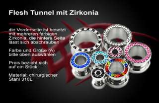 Ohr Flesh Tunnel Zirkonia Kristall Plug L72  