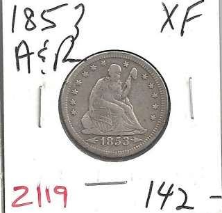 1853 Seated Liberty Quarter Dollar Arrow with Rays Extra Fine z119 