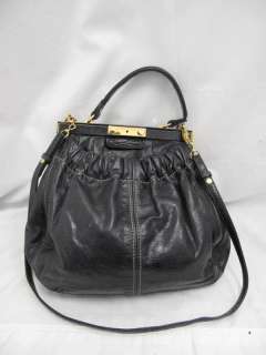Miu Miu Faded Black Leather 2 Way Style Top Handle/Strap Bag W/Gold 